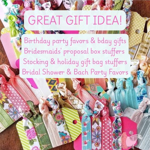 Boho Floral Theme 4-Pack Handmade No Crease FOE Elastic Hair Ties - Picture 5 of 6